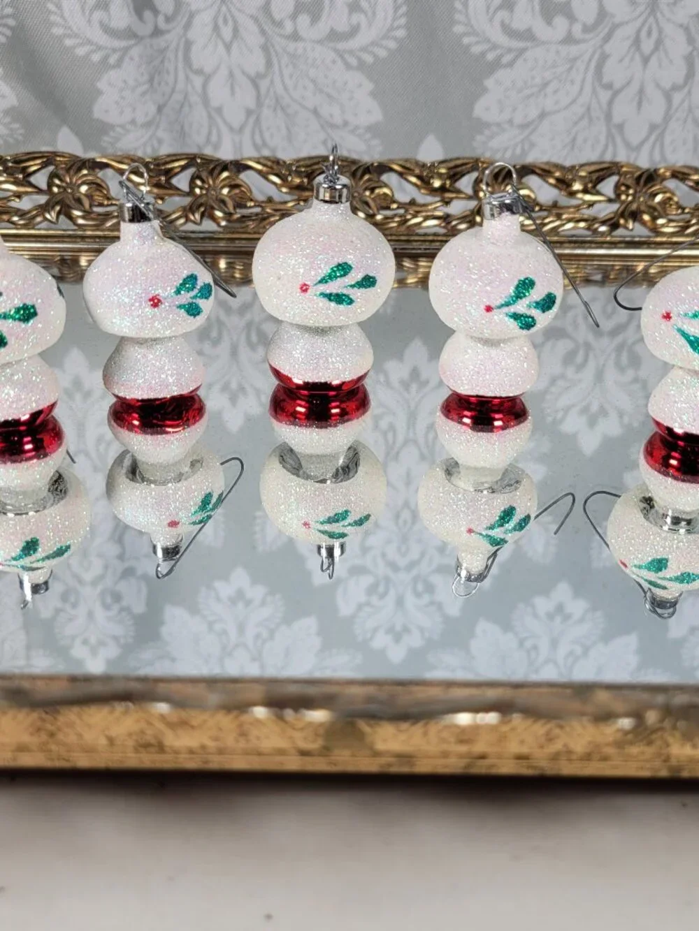 Blown Glass Mini Mushroom Glitter Christmas Ornaments - Set of 5
